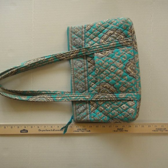 Vera Bradley TOTALLY TURQ  Shoulder Bag Tote Zip Top Purse Turquoise Paisley - Picture 11 of 14